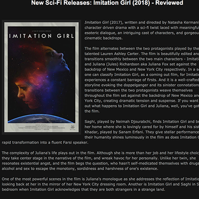 New Sci-Fi Releases: Imitation Girl (2018) - Reviewed